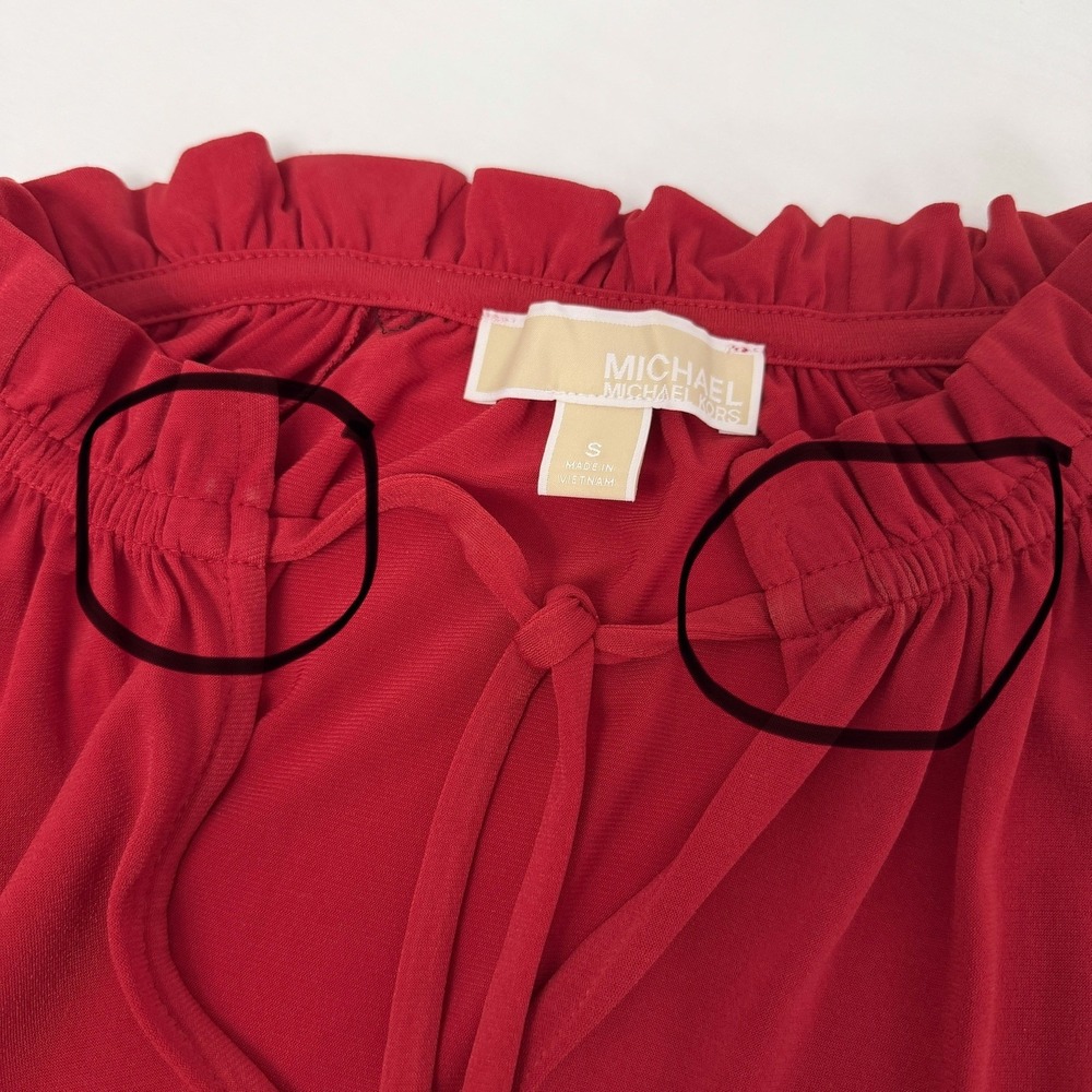 Michael Kors Red Blouse Size Small Ruffle V Neck Long Sleeve Romantic Classic - Picture 8 of 8